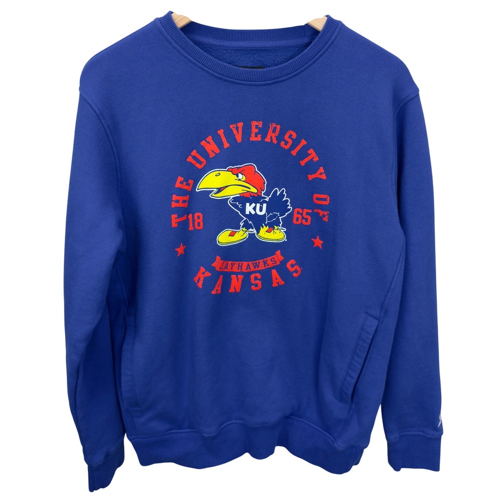 Starter Black Label Kansas Jayhawks Crewneck Sweatshirt Mens Size M Pockets